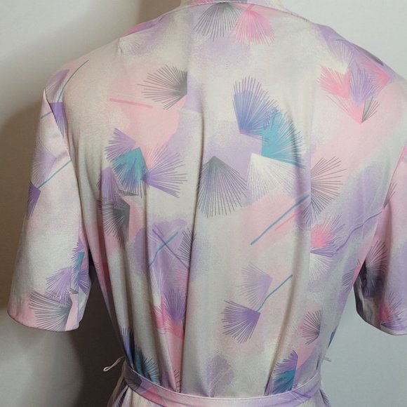 Vintage Dress Fans Feather Polyester Three R's Tie Neck Belted Short Sleeve 70s - Picture 6 of 9